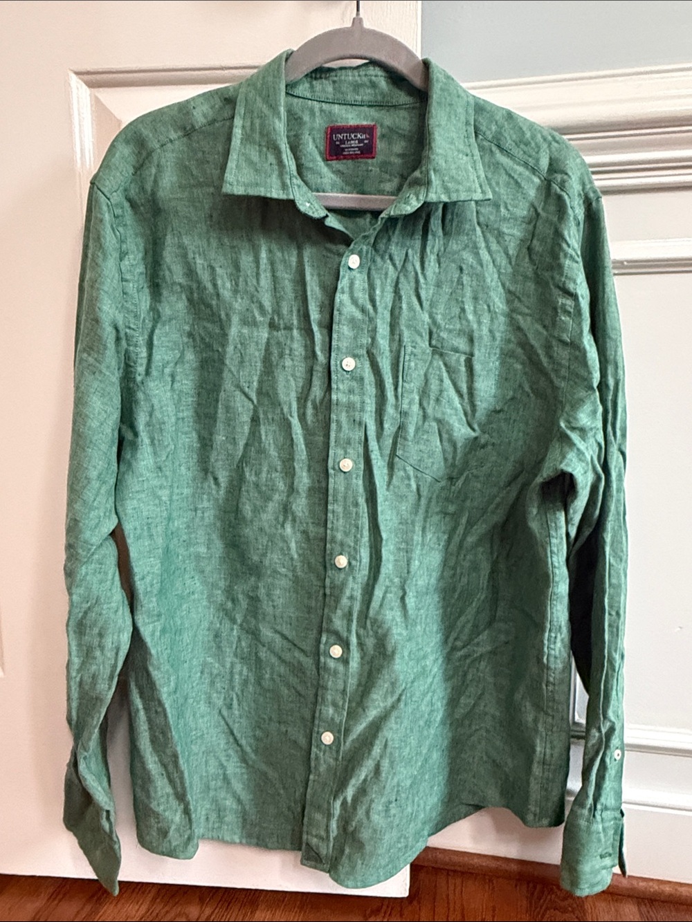 UNTUCKit Men's L Green 100% Linen Button-Front Shirt